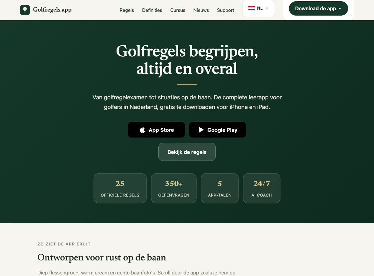 Homepage van Golfregels.app
