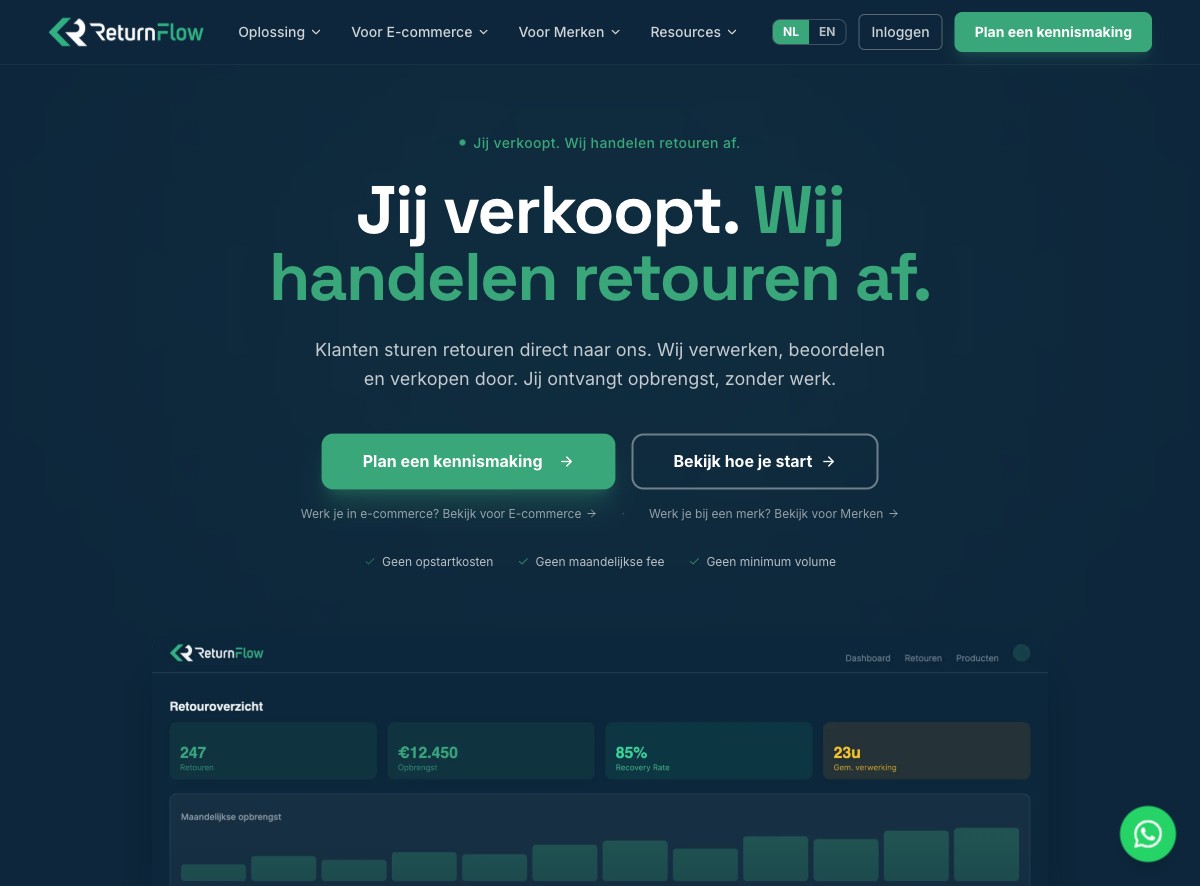 Homepage van ReturnFlow.nl